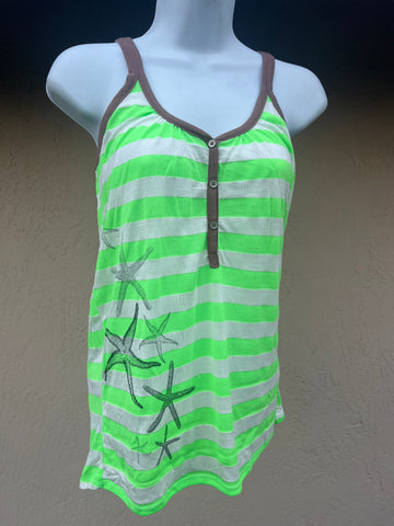 Ladies Racerback Tank - Breathe Easy Starfish - Neon Green