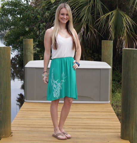Racerback Tank Dress - Country Shore - Green and Ivory & All Antlers
