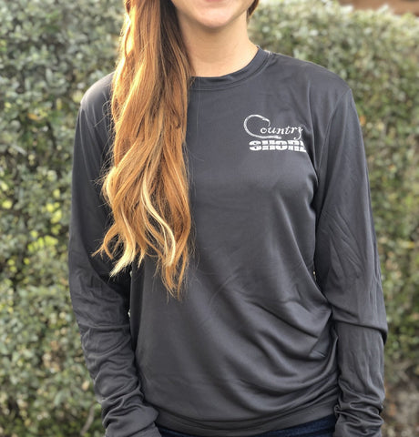Long Sleeve Tee - UPF Dry Fit - Charcoal Bull Rider  - Country Shore Outfitters