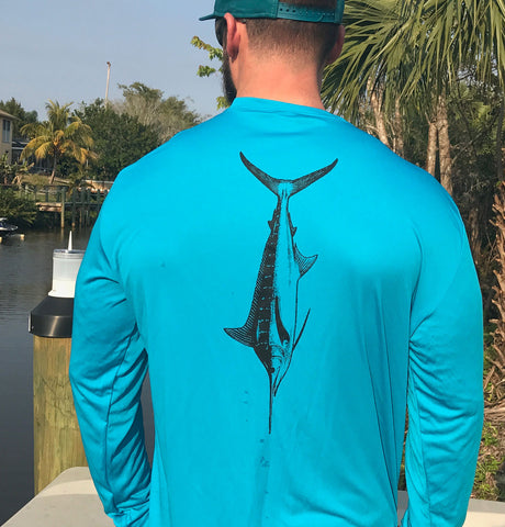 Turquoise Marlin UPF Dry Fit Long Sleeve Tee